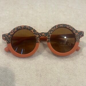 Kids Round Leopard Print Sunglasses UV400 Protection Terracotta Orange Frames